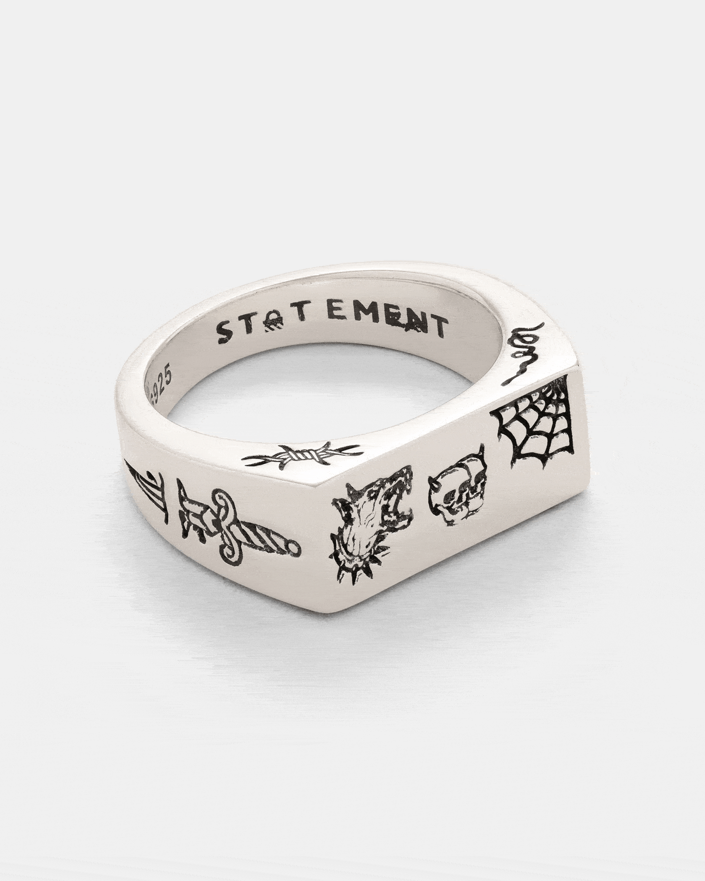 925 Sterling Silver Tattoo Signet Ring