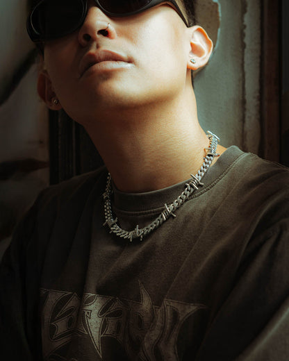 925 Sterling Silver 9mm Barbed Wire Cuban Chain