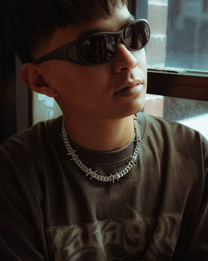 925 Sterling Silver 9mm Barbed Wire Cuban Chain