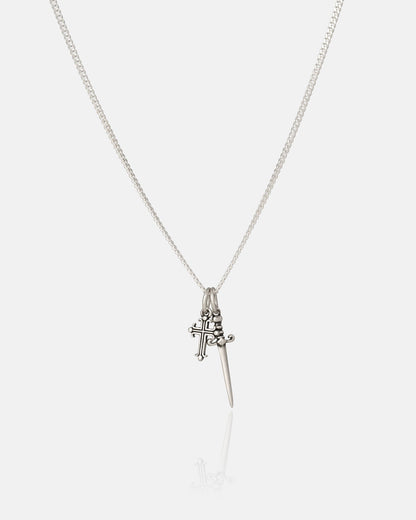 925 Sterling Silver Cross & Dagger Necklace