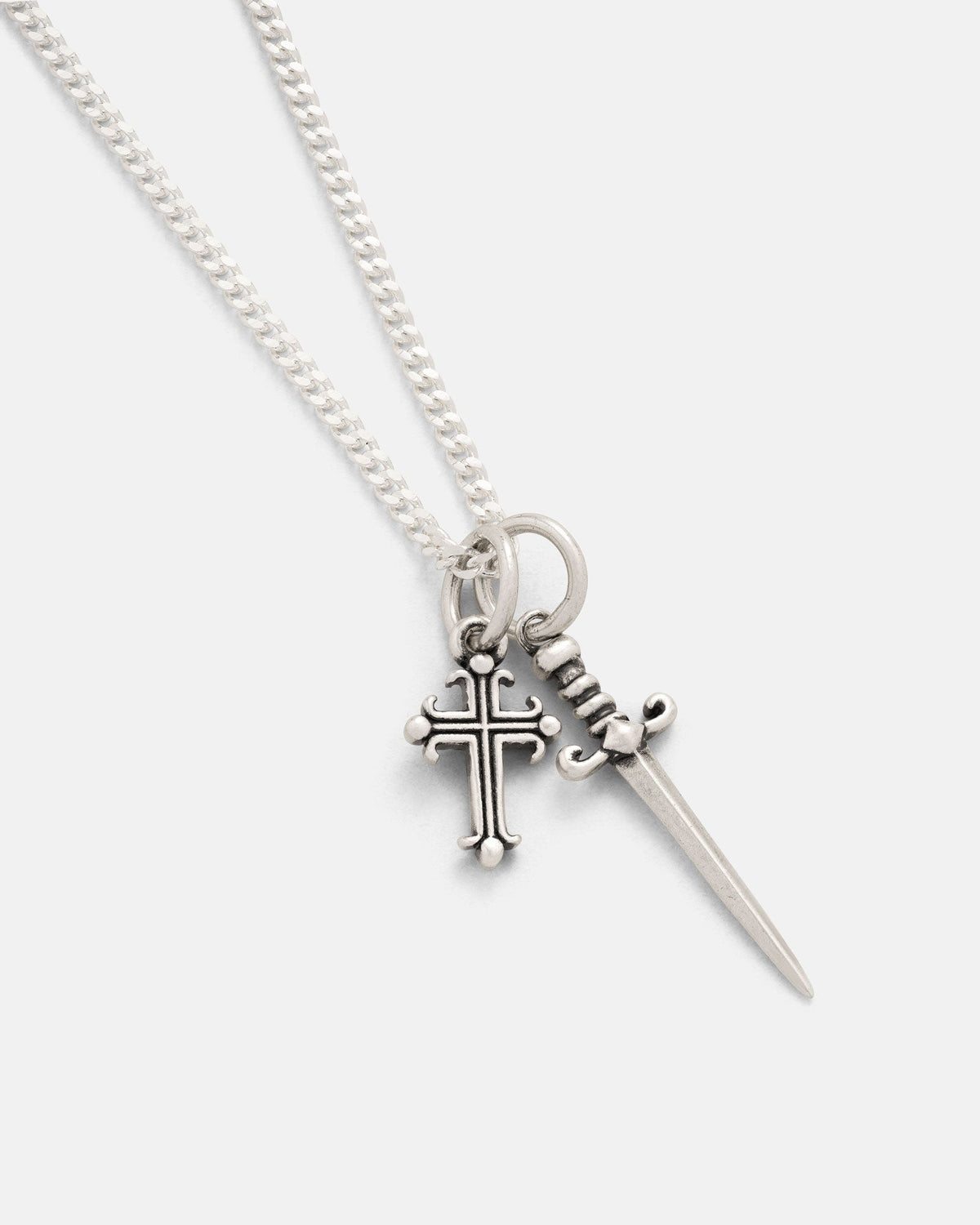 925 Sterling Silver Cross & Dagger Necklace
