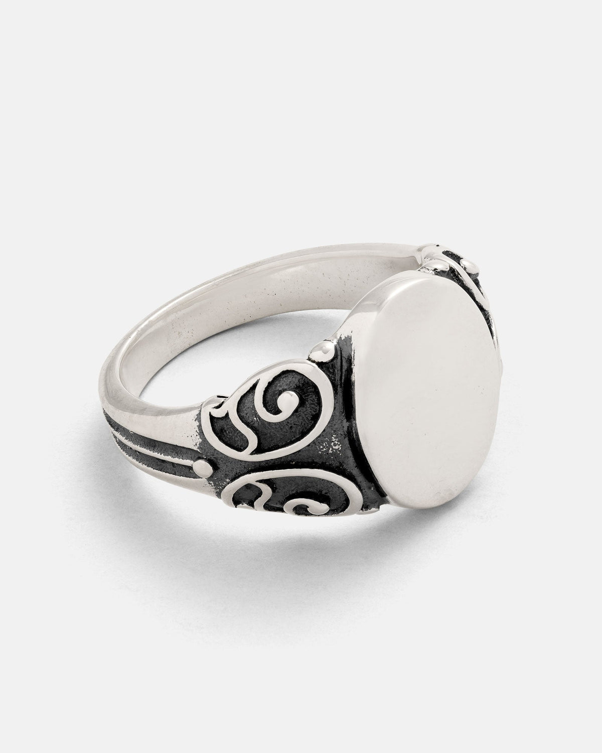 925 Sterling Silver Mini Oval Scroll Signet Ring