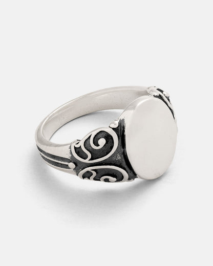 925 Sterling Silver Mini Oval Scroll Signet Ring