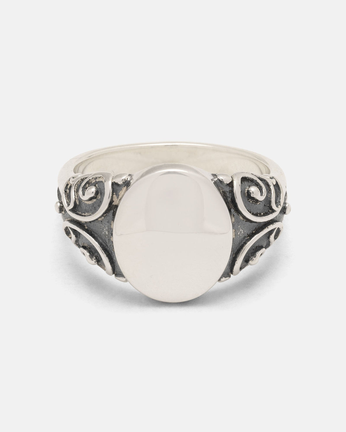 925 Sterling Silver Mini Oval Scroll Signet Ring