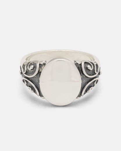 925 Sterling Silver Mini Oval Scroll Signet Ring