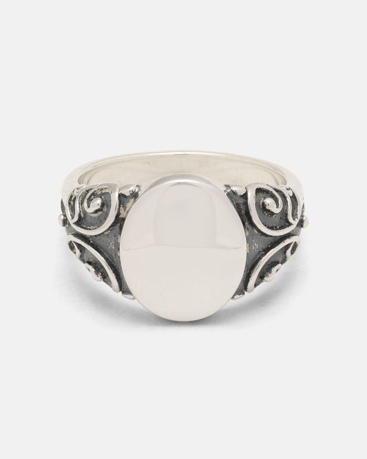 925 Sterling Silver Mini Oval Scroll Signet Ring