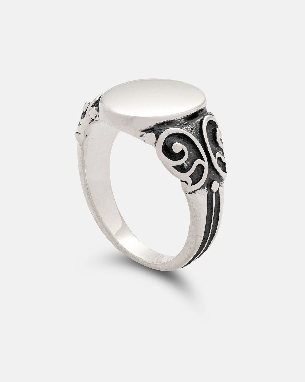 925 Sterling Silver Mini Oval Scroll Signet Ring