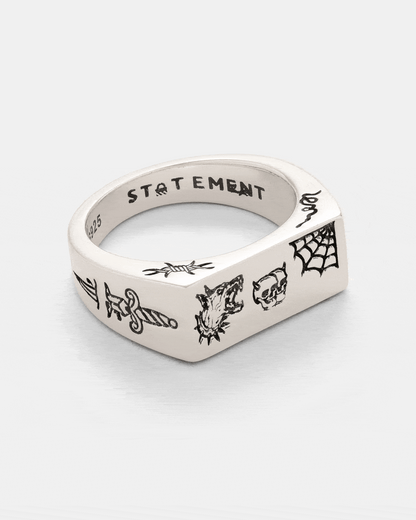 925 Sterling Silver Tattoo Signet Ring