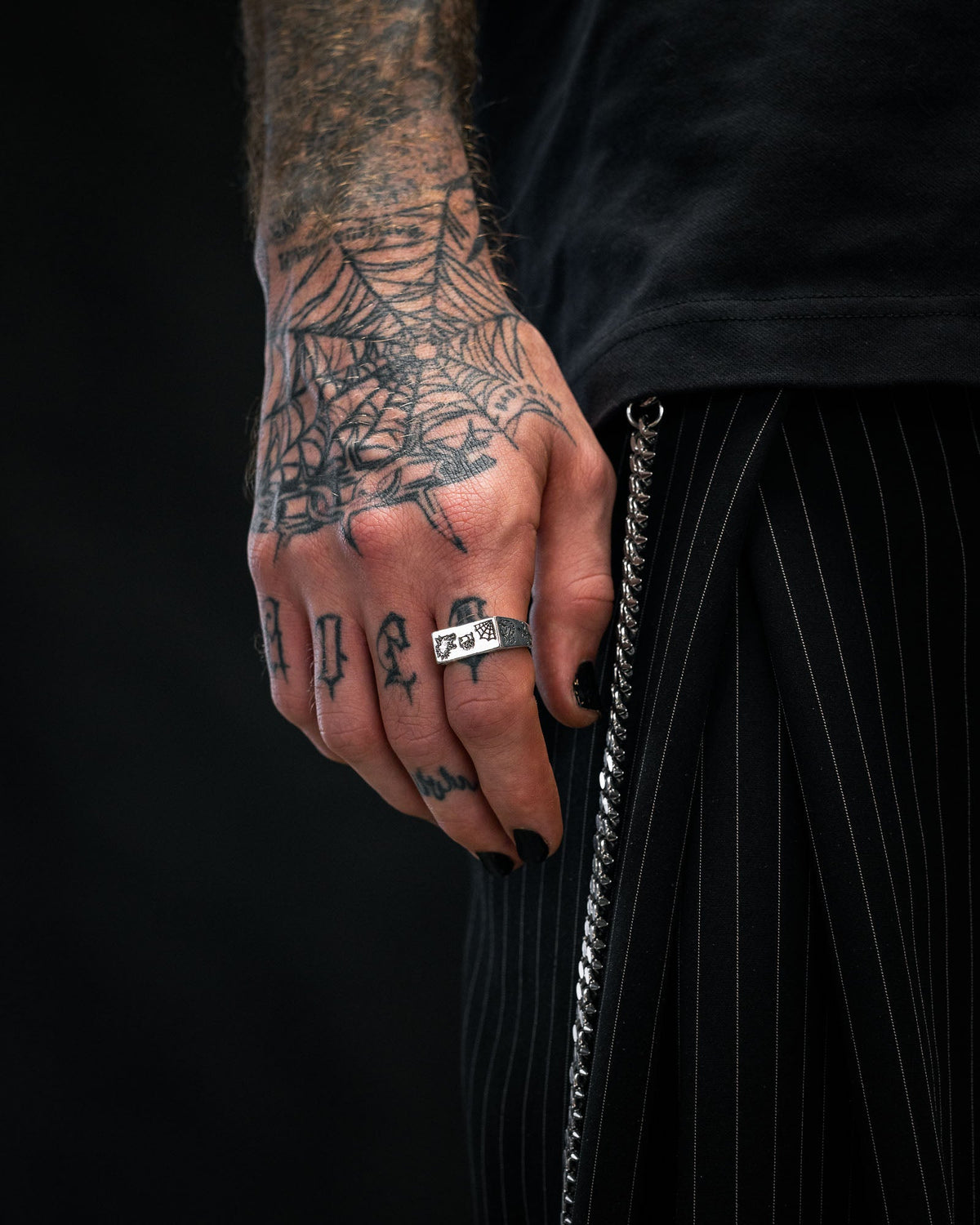 925 Sterling Silver Tattoo Signet Ring