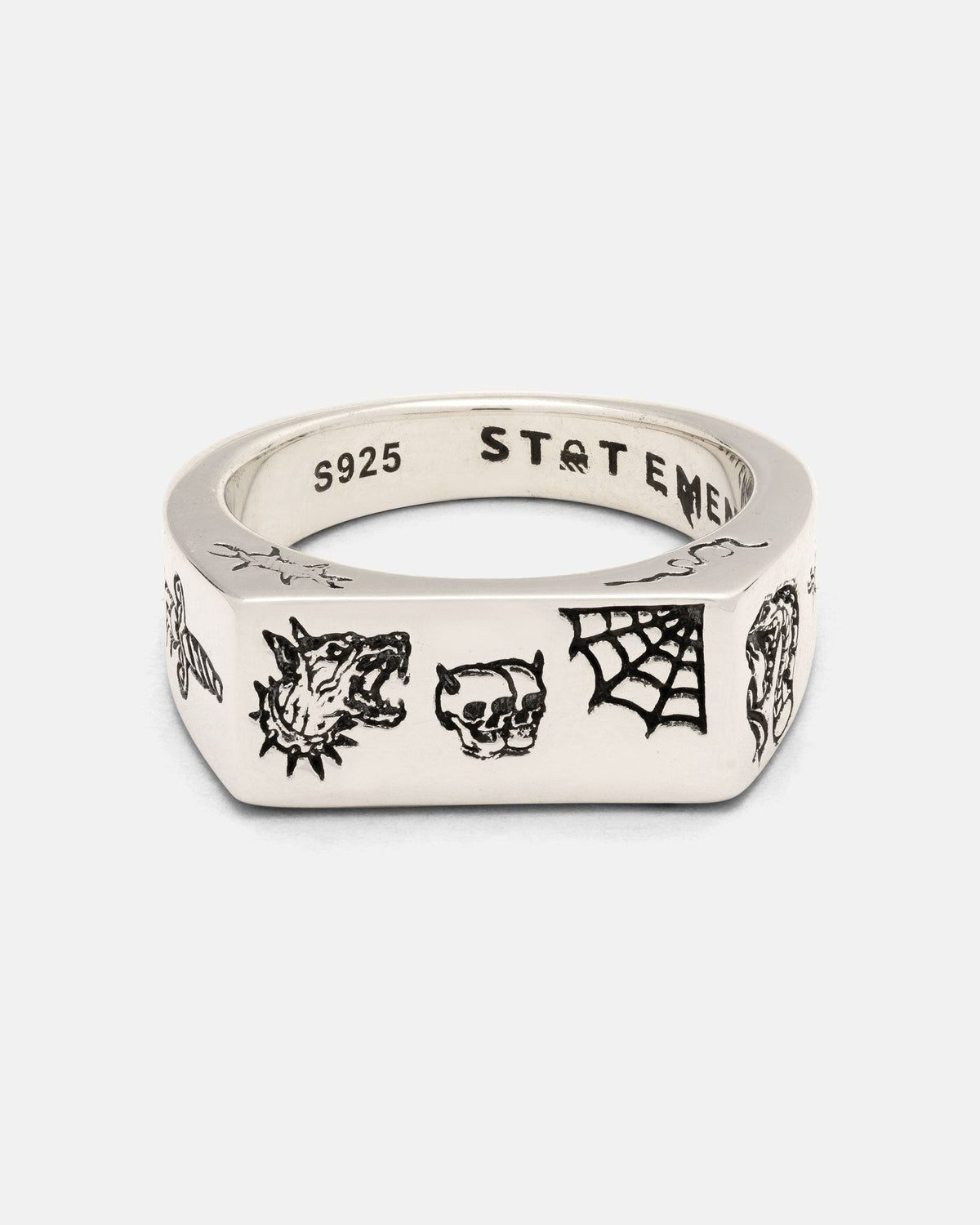 925 Sterling Silver Tattoo Signet Ring