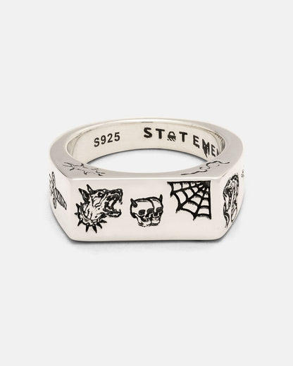 925 Sterling Silver Tattoo Signet Ring