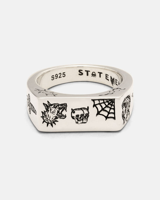 925 Sterling Silver Tattoo Signet Ring