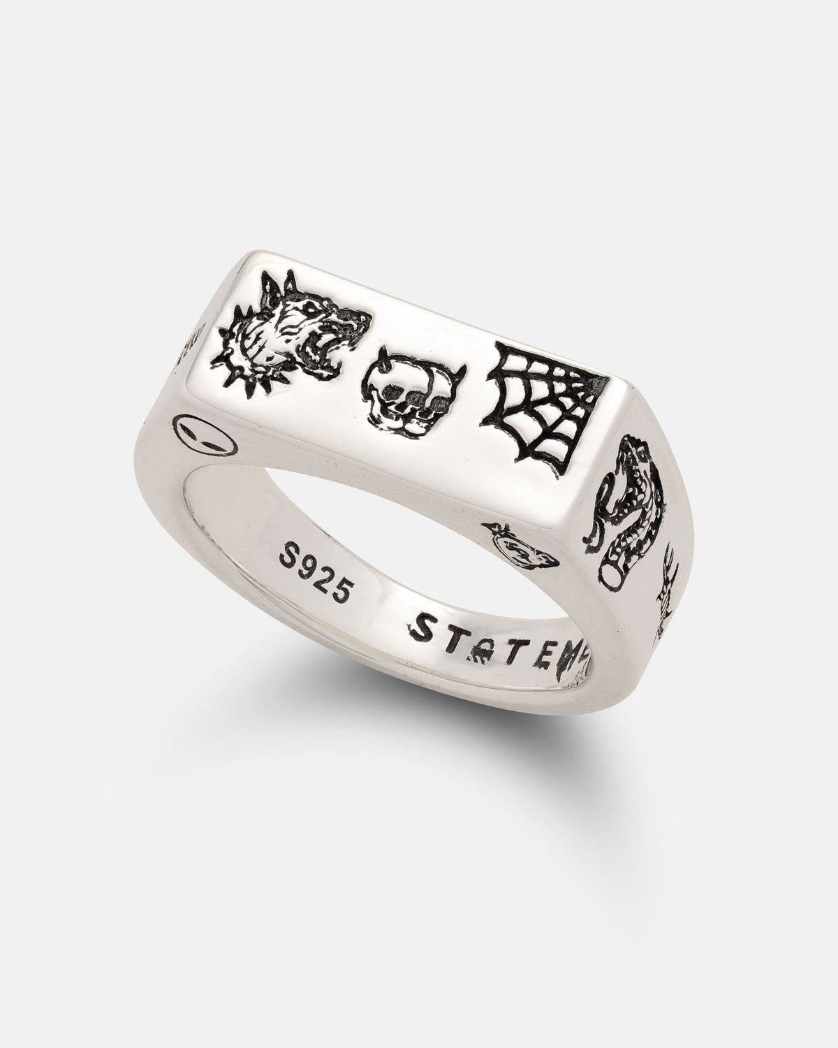 925 Sterling Silver Tattoo Signet Ring