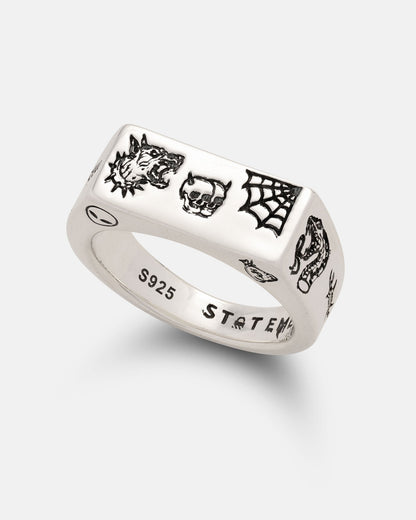 925 Sterling Silver Tattoo Signet Ring