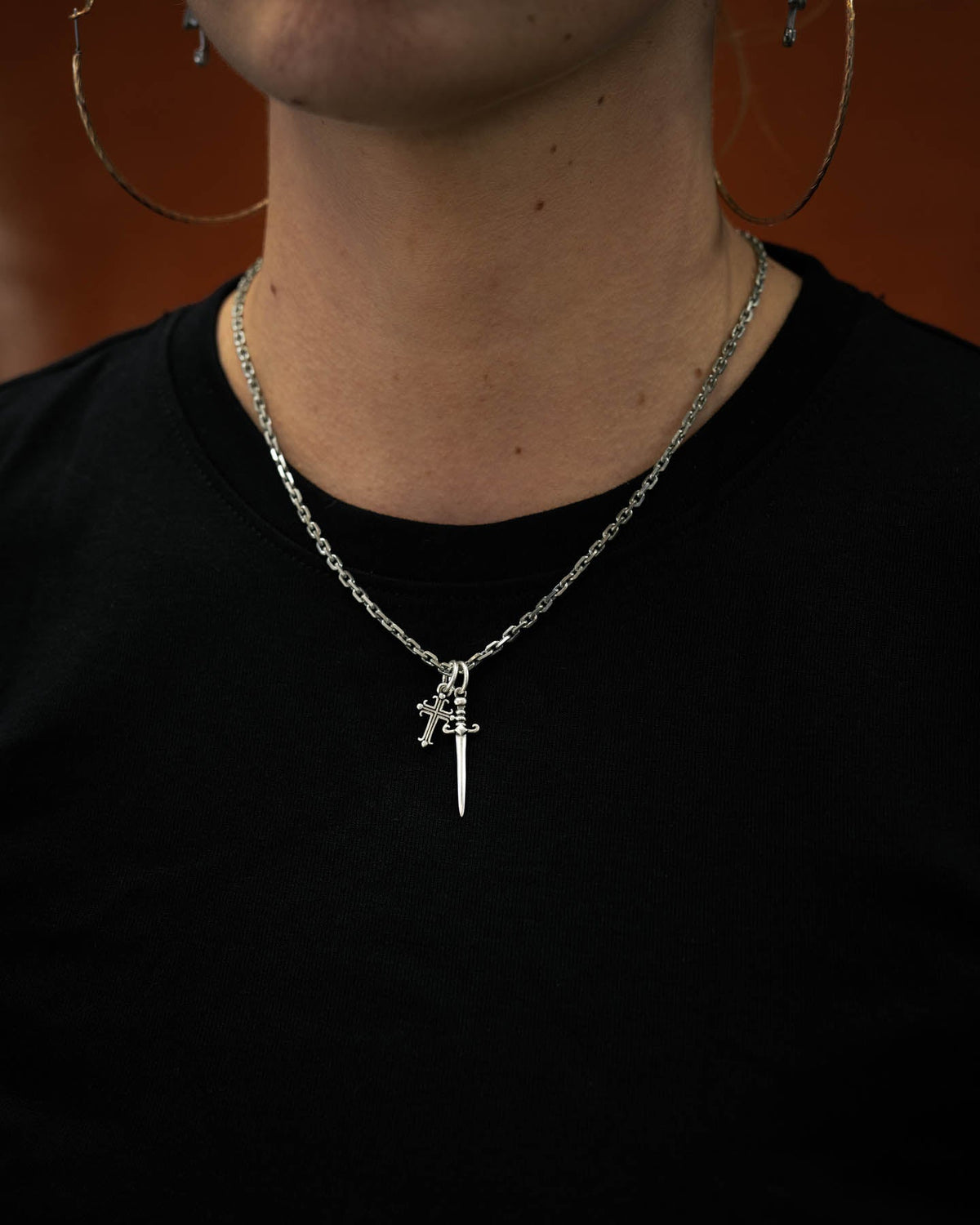 925 Sterling Silver Cross & Dagger Necklace