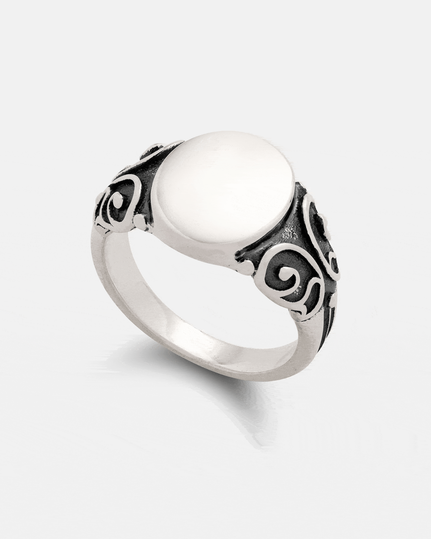 925 Sterling Silver Mini Oval Scroll Signet Ring