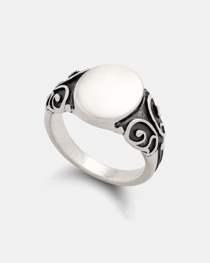 925 Sterling Silver Mini Oval Scroll Signet Ring