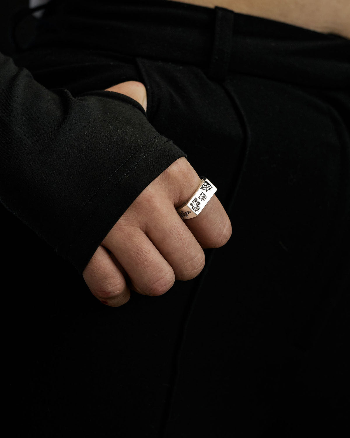 925 Sterling Silver Tattoo Signet Ring