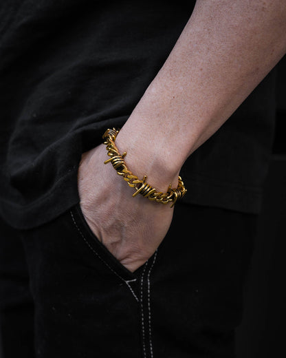 9mm Barbed Wire Cuban Bracelet (Gold)