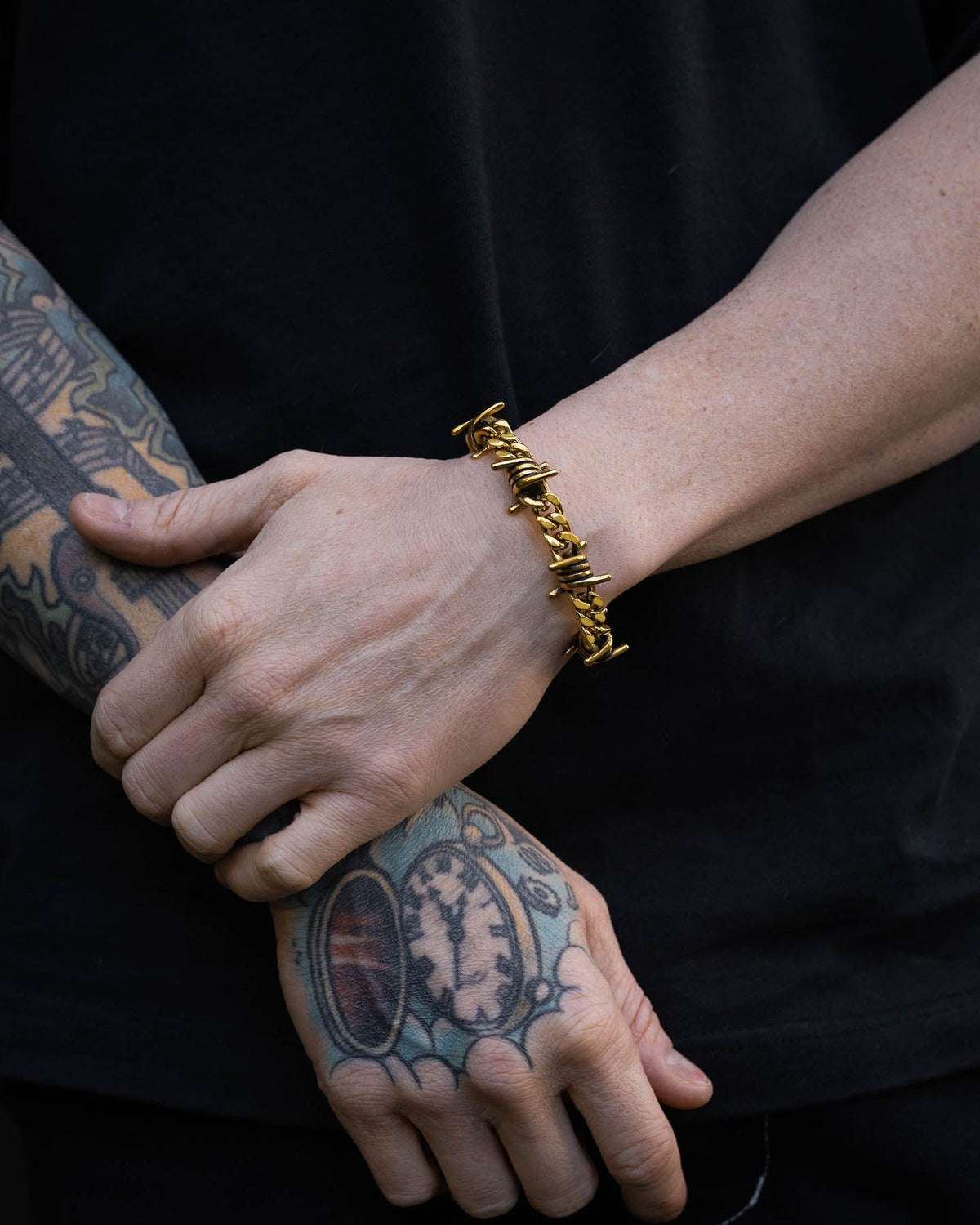 9mm Barbed Wire Cuban Bracelet (Gold)