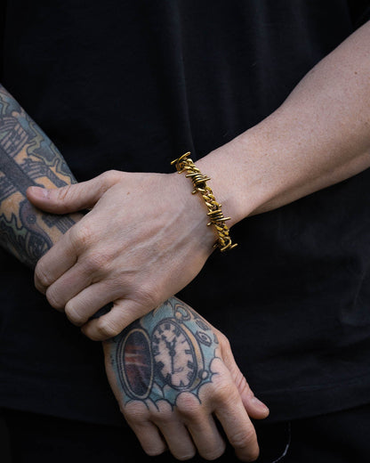 9mm Barbed Wire Cuban Bracelet (Gold)