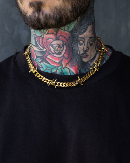 9mm Barbed Wire Cuban Chain (Gold)