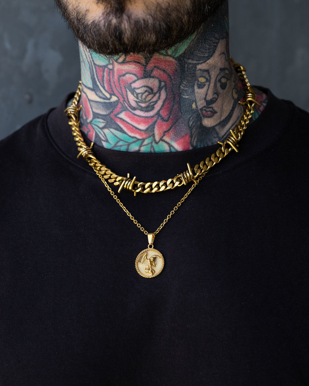 9mm Barbed Wire Cuban Chain (Gold)