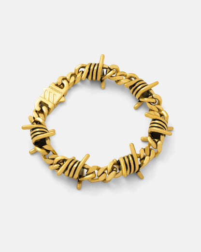 9mm Barbed Wire Cuban Bracelet (Gold)
