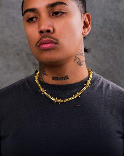 6mm Barbed Wire Cuban Chain (Gold)