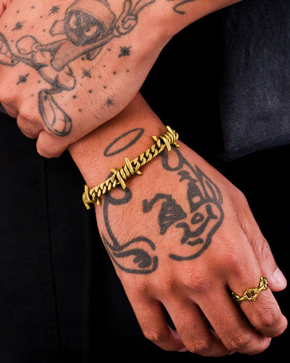 6mm Barbed Wire Cuban Bracelet (Gold)
