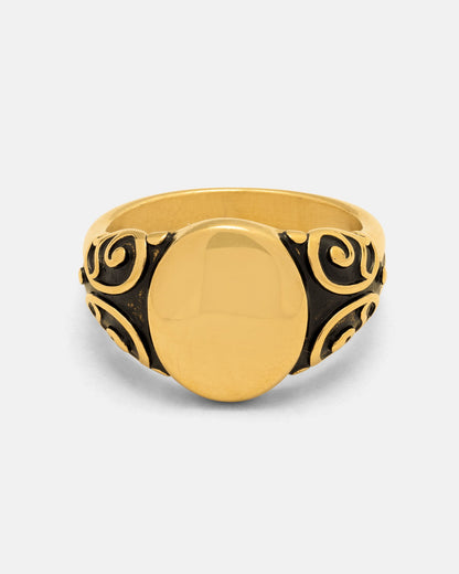 Mini Oval Scroll Signet Ring (Gold)