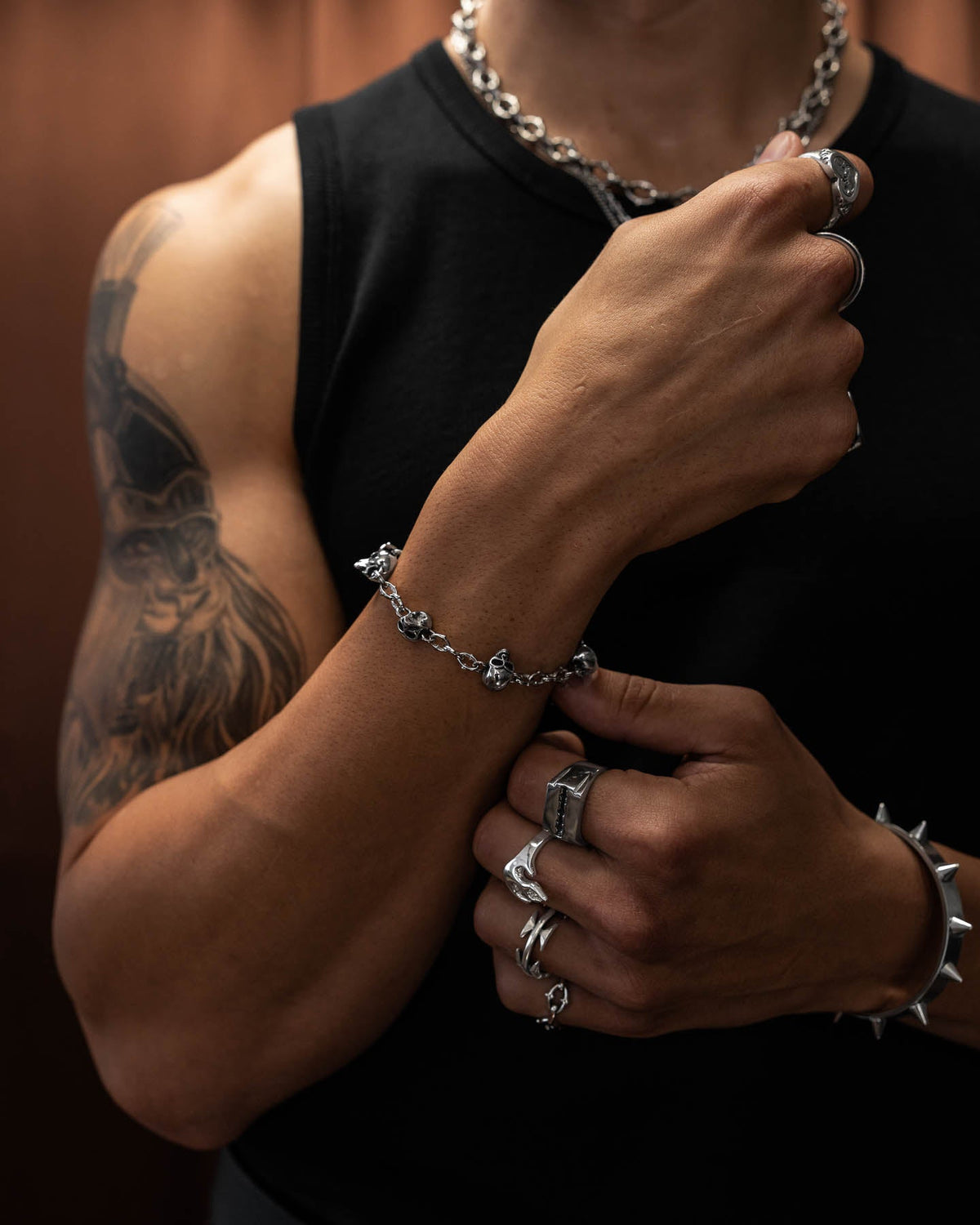 Skull Charm "Cathedral" Spiked Link Bracelet